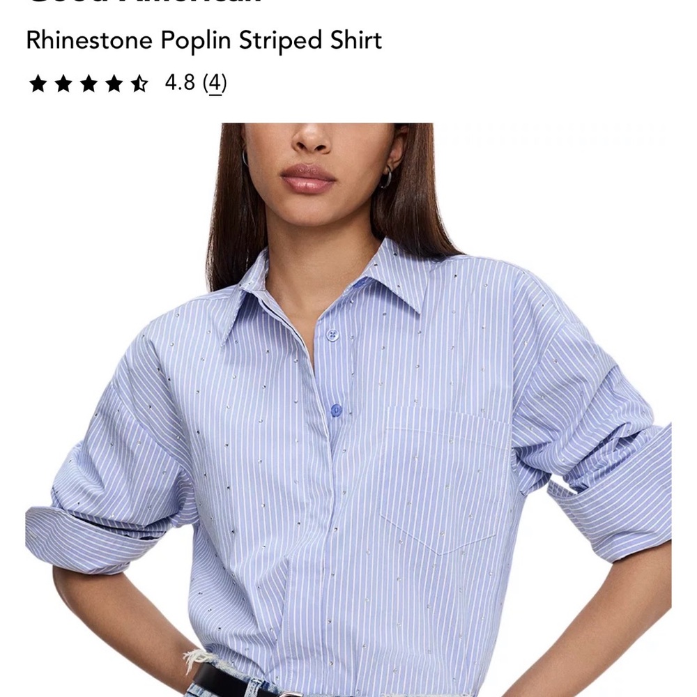 Good American Blue Striped Shirt with Rhinestones